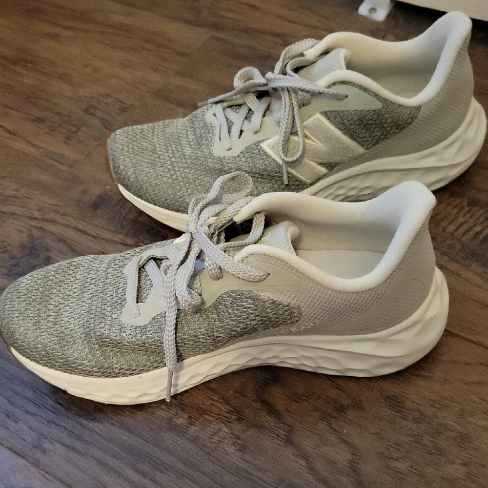 New Balance Gray/  Sage Green And Cream Athletic Shoes